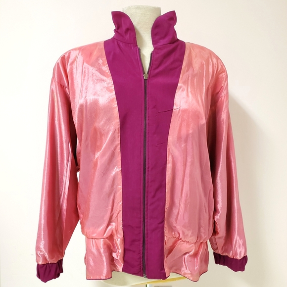 Vintage 80s Magenta Patchwork Bomber Jacket - Picture 6 of 10